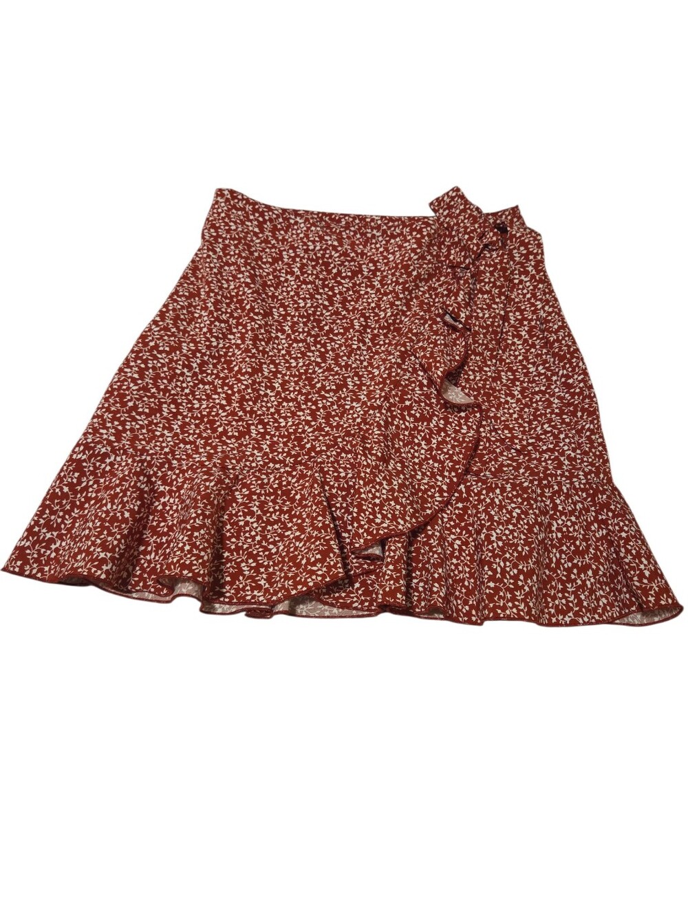 Rust Floral Ruffle Wrap Skirt